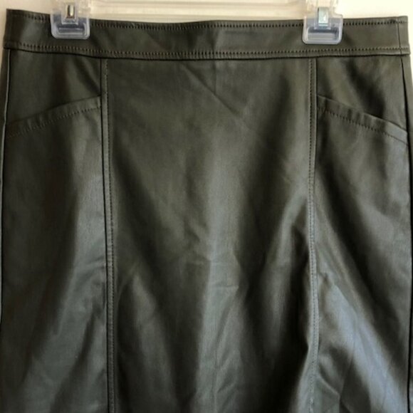 LOFT Faux Leather Olive Green Mini Shift Pocket Skirt 10 - Picture 4 of 17